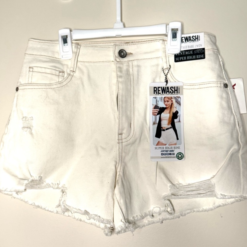 Rewash Women's White High-Rise Denim Shorts